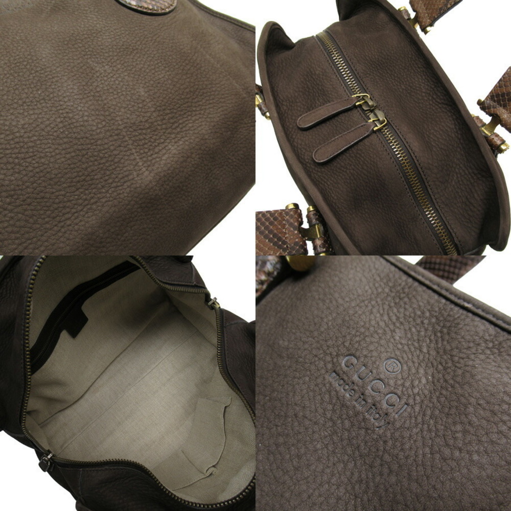 Gucci Handbag Python Suede Leather Brown - image 3